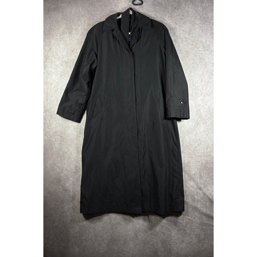 London Fog Trench Coat Womens Small Petite Black Limited Edition Zip Liner Long